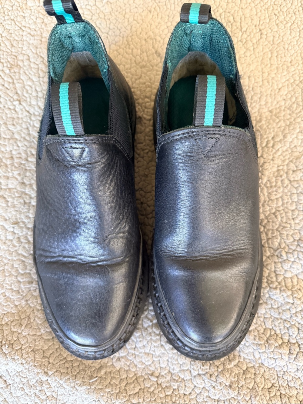 Georgia Boot Women's Black Leather Slip-On Ankle Work Boots with Teal Accents